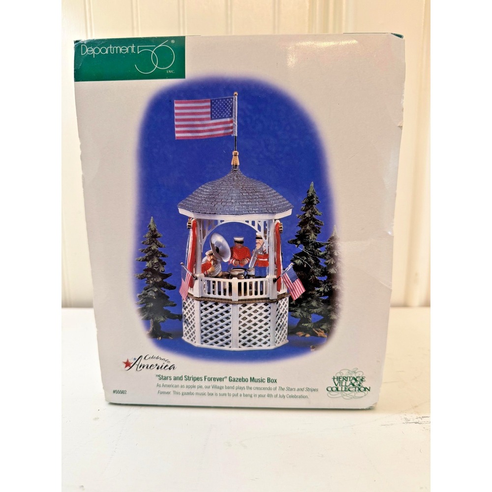 Dept. 56 Heritage Village Stars And Stripes Forever Music Box 4th of July Gazebo